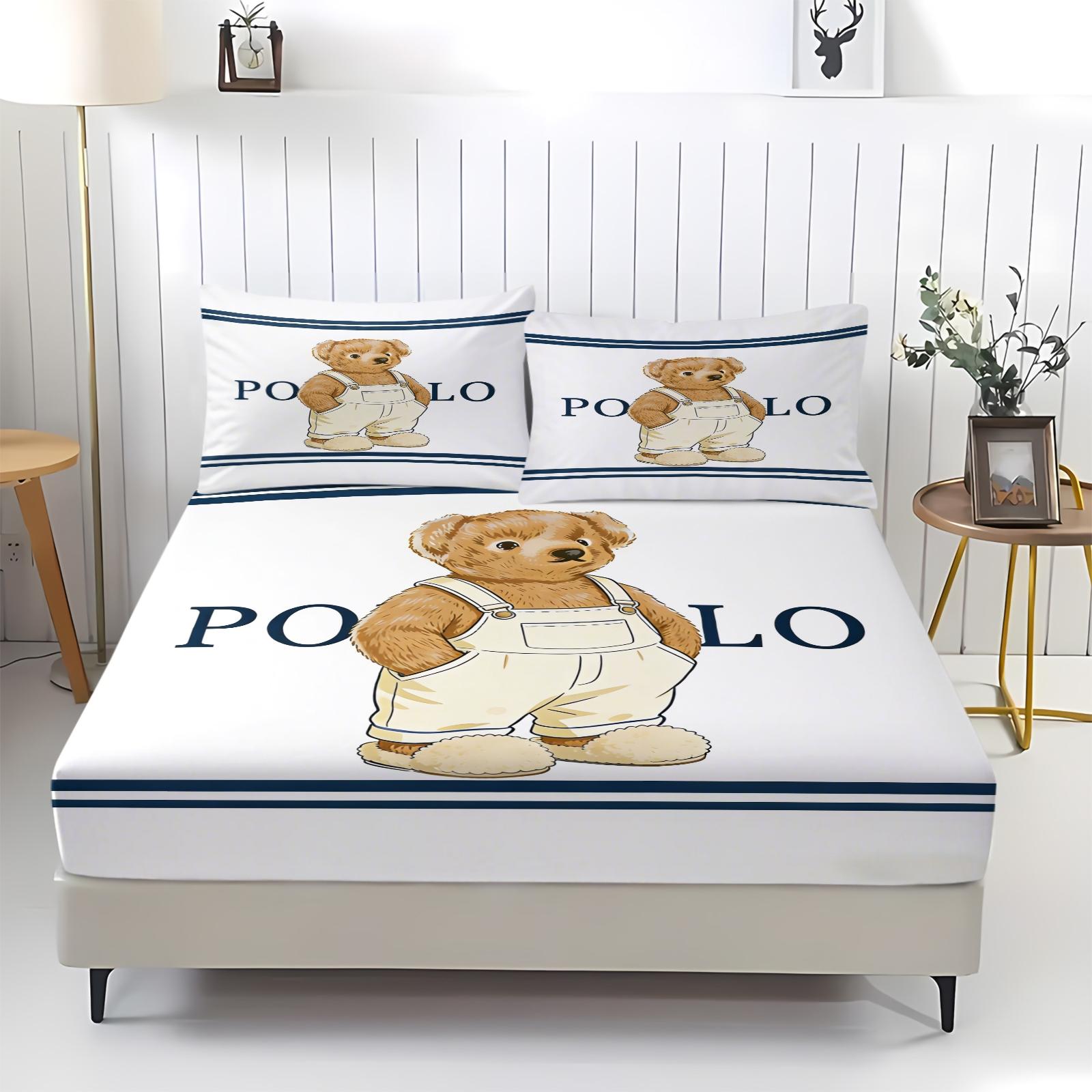 Teddy Bear Pattern Bed Sheet, Comfortable Printed Pattern, Bed Sheets Set, Includes 1 Bed Sheet and 2 Pillowcases, Comfortable Bedding, Non slip Dust Cover Suitable for Bedroom and Guest Room, Suitable as a Gift for Children or Adults