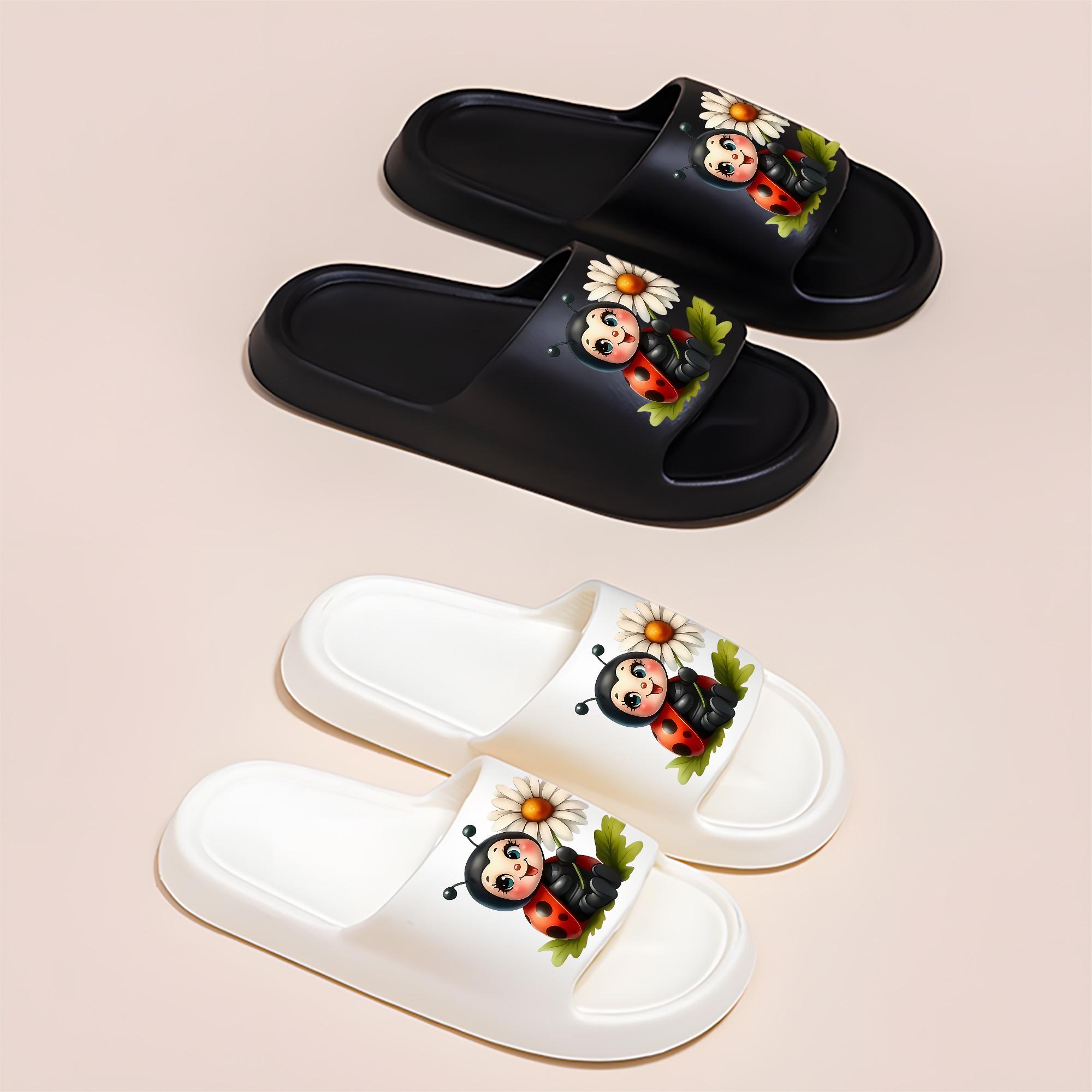 1 pair of new unisex slippers, ladybug and daisy design, indoor/outdoor slippers, holiday gift slippers, women's home slippers, room slippers, birthday gift slippers, casual slippers, summer EVA slippers, bathroom slippers, beach slippers
