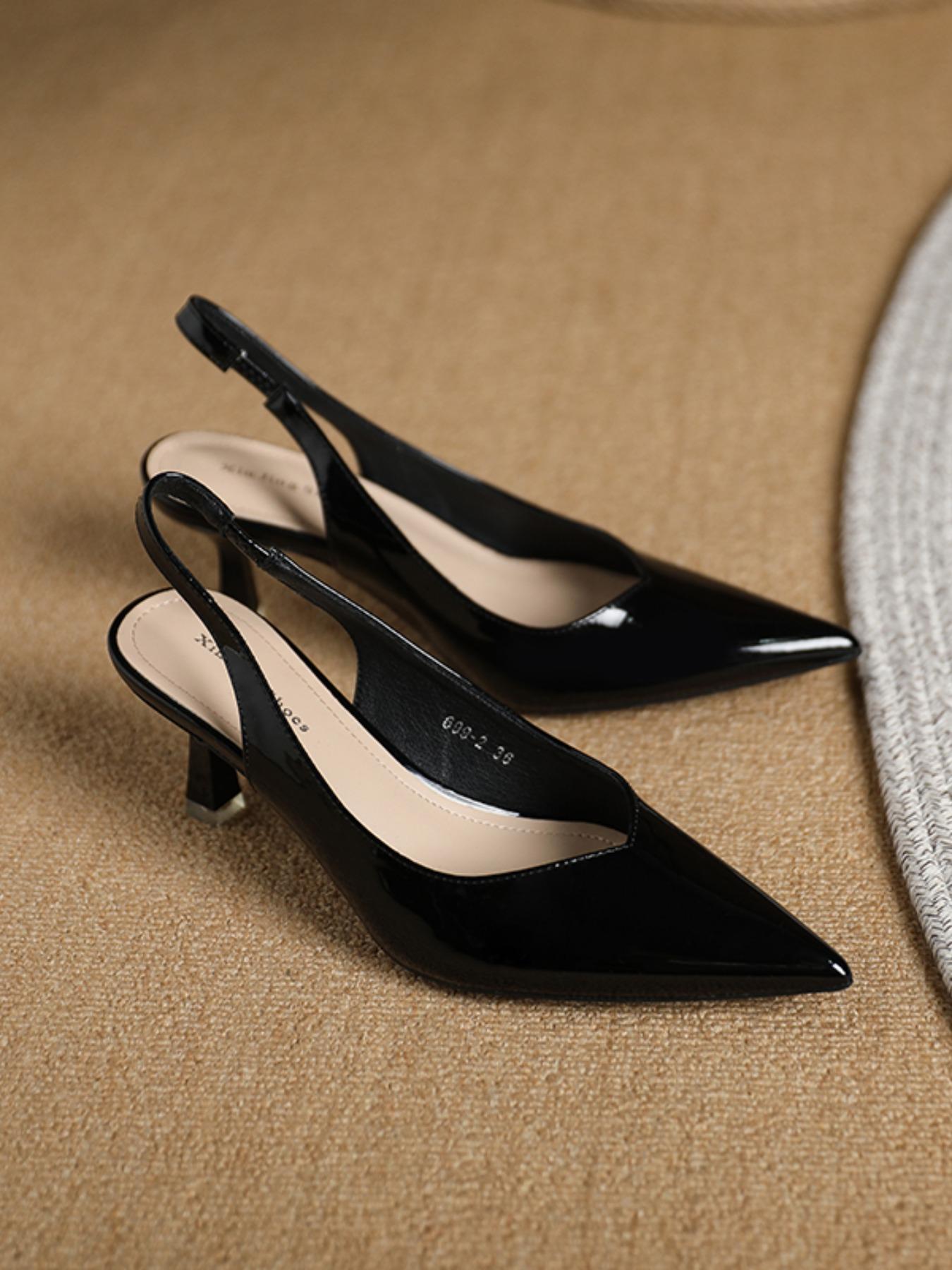 Summer Outfits 2024 Minimalist Temperament Pu Leather Slingback Pumps, Simple Design All-match Solid Color High Heels, Elegant Pointed Toe Slip on Shoes for Daily Work Office