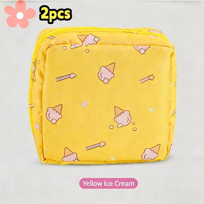 Modern Polyester Sanitary Napkin Storage Bag Set, 2 Pieces, Cartoon Design, Large Capacity, Portable, Home Organizer Basket Box Container