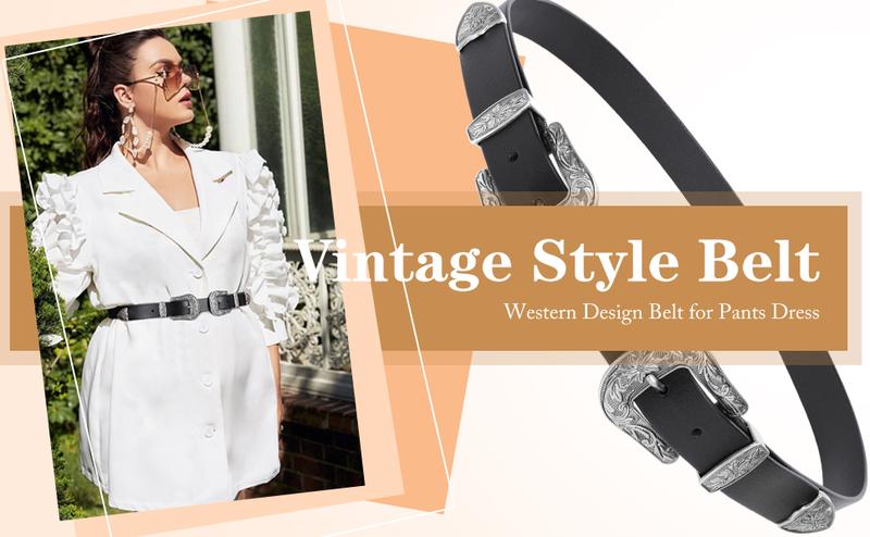 JASGOOD Women Leather Belts Ladies Vintage Western Design Black Waist Belt for Pants Dresses Boho Leaf cowgirl  belt