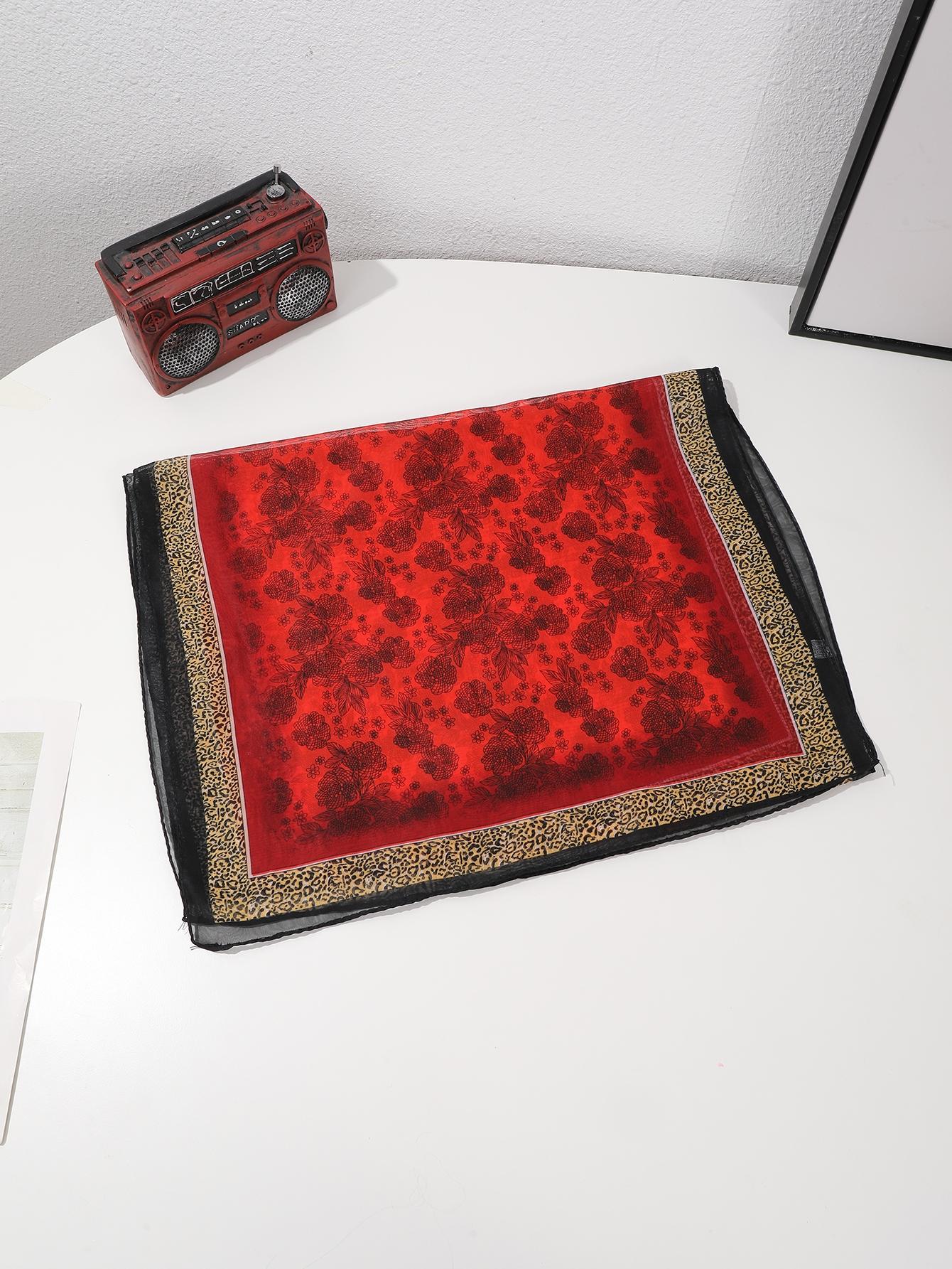 Women's Summer Scarf, Leopard Print Chiffon Wrap, Casual Loose-Fit Travel Shawl, Vintage Floral Beach Cover-Up, No Iron Required