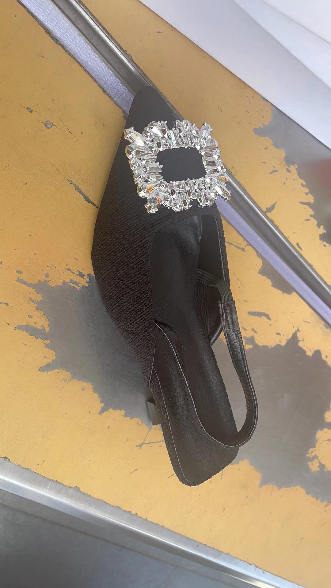 Women Summer Sandals Rhinestone Square Buckle Fairy Style Open Back French Style Stiletto Pointed Toe