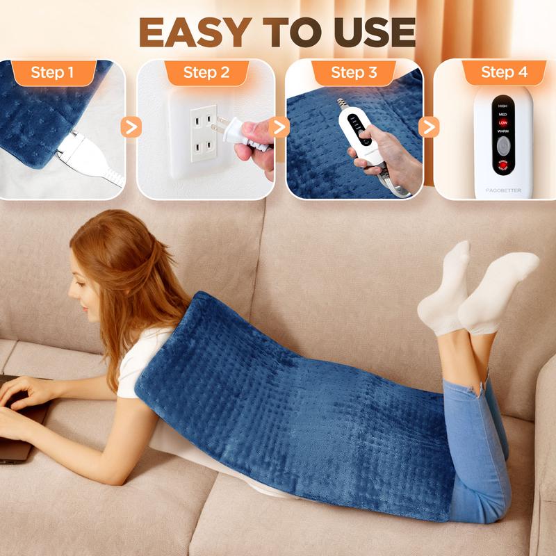XXXL 33" x 17" Large Multifunctional Heating Pad for Back, Neck, Shoulder, Arms & Abdomen – 60% Larger than Standard Heating Pads, Fast Heating up to 144°F, 4 Heat Settings, Auto-Off, Ultra Soft Flannel, Moist/Dry Heat, Machine Washable