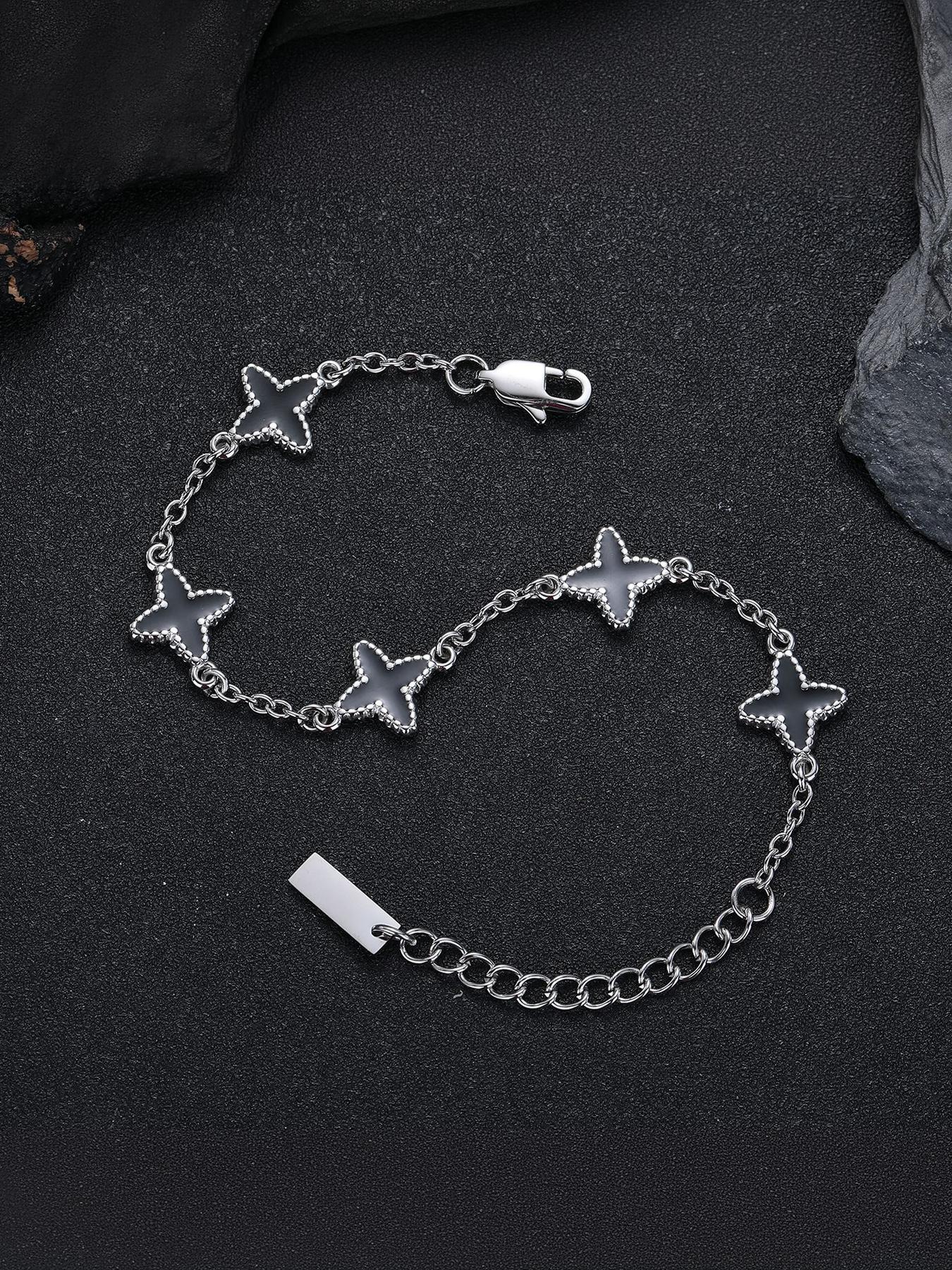 Four-pointed star bracelet, a niche design for men and women, made of titanium steel, featuring a light luxury and high-end feel, suitable for stacking, #Couple's Style# Jewelry/Stainless Steel/Fade-resistant/Allergy-proof/Festivals/Parties/Ideal Gift