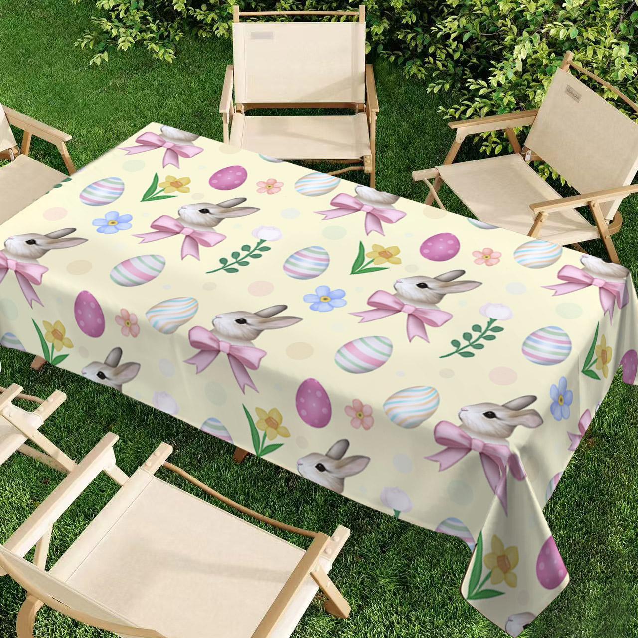 Rectangular Easter Tablecloth, Cartoon Rabbit Design, Picnic Table Cover, Perfect for Spring & Summer Decorations, Ideal for Holiday Occasions