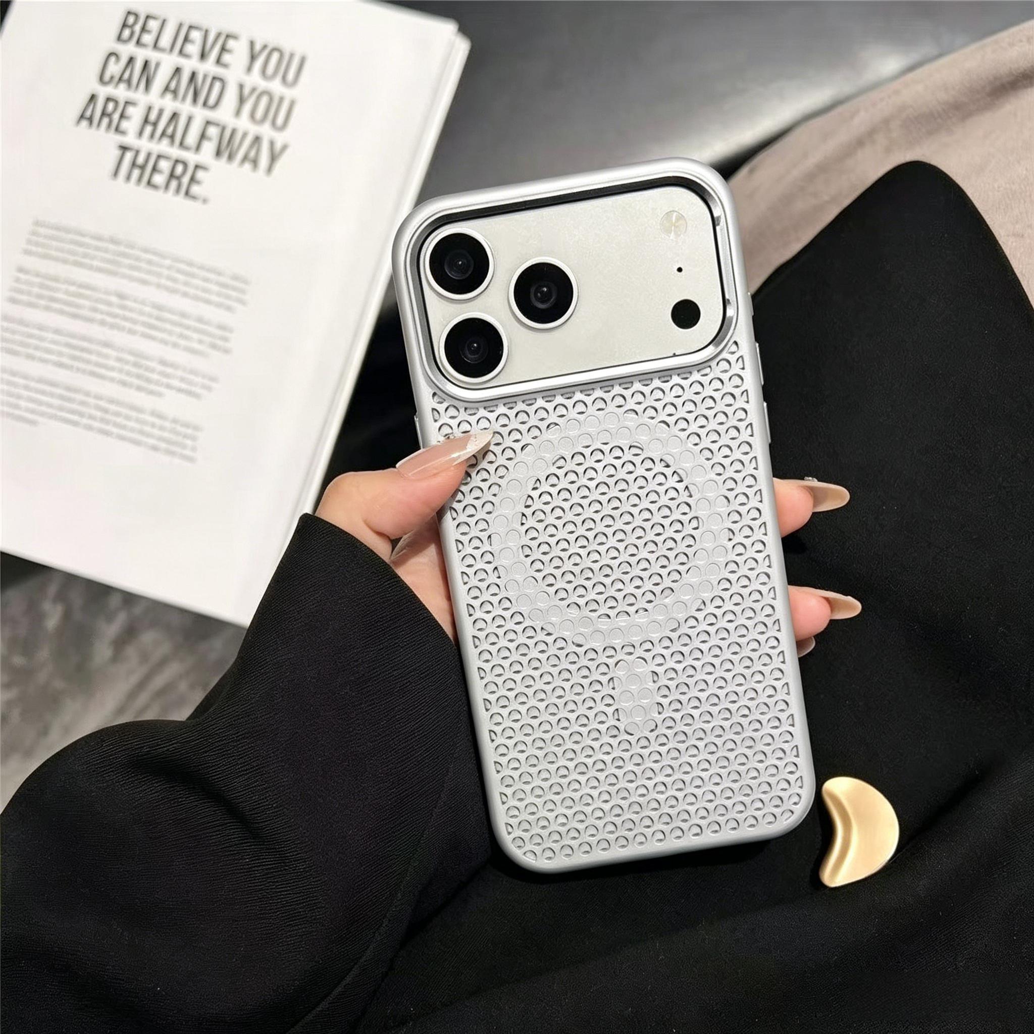 Metal Lens Frame with Honeycomb Heat Dissipation, Magnetic Phone Case with a Matte Feel, Shock-Resistant And Drop-Proof, Protects The Camera, Compatible with Iphone 17 Pro Max, 16, 15, 14, 13, And 12 Pro Max