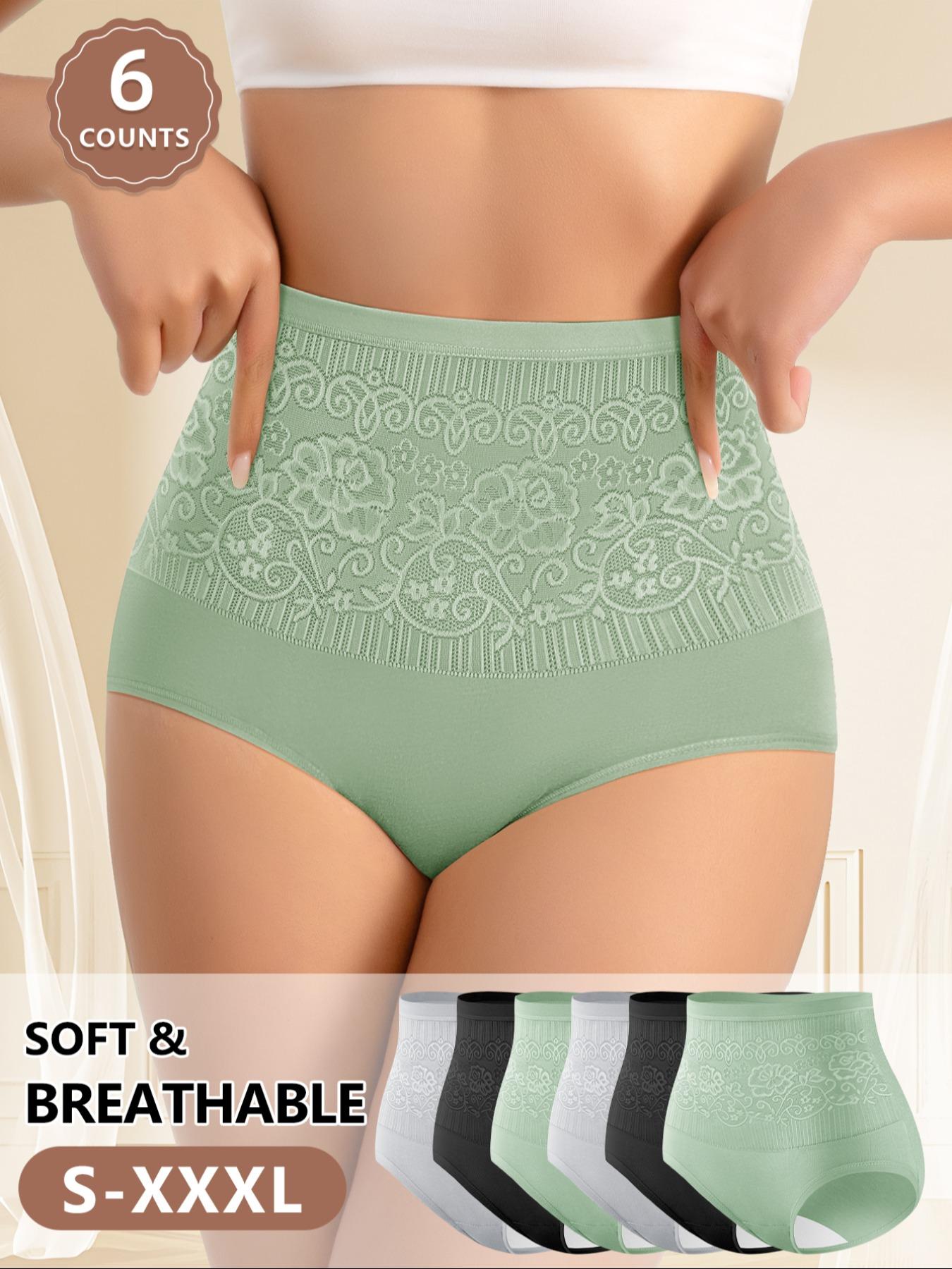 Women's High Waist Floral Print Underwear, Comfortable Fitted Design, All Season Casual Style, Moderate Fabric Thickness, Pack of 6 High Waisted Seamless