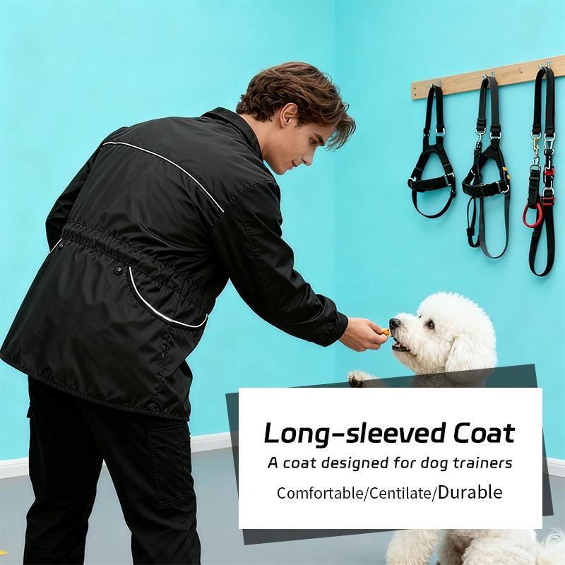 Long Sleeve Dog Training Work Jacket, Waterproof Anti-Stain, Multiple Pockets, Versatile Pet Care Clothing for Trainers