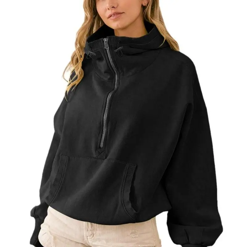Women's Hooded Sweater Sports Hoodie Zipper Drawstring Long Sleeve Top Jacket