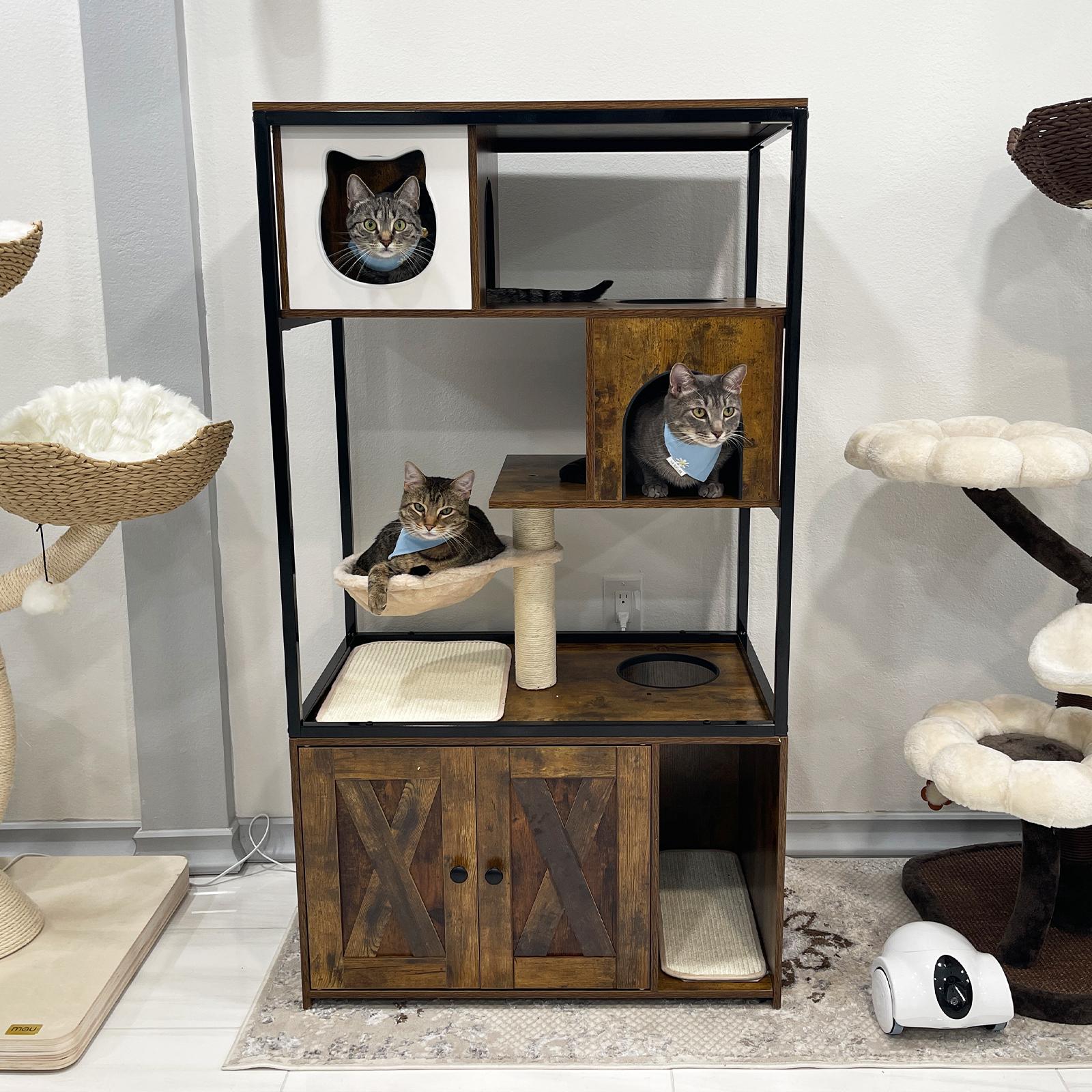 Aivituvin-AIR102 Wooden 3-Story Cat Condo with Litter Box Enclosure| Strong Iron Frame Aivituvin-AIR102 Wooden 3-Story Cat Condo with Litter Box Enclosure| Strong Iron Frame