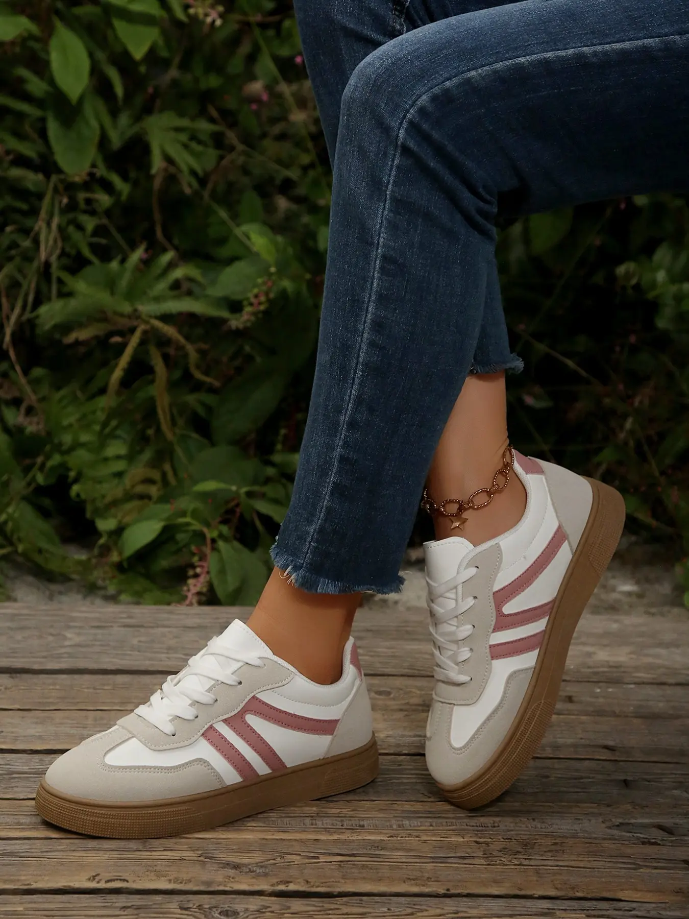 Lucky Step Women's Fashion Sports Shoes, Sporty Running Shoes, Vintage Classic Casual Lace-Up, PU Leather Patchwork, All-Season Tennis Running Walking Shoes, Running Sports Footwear