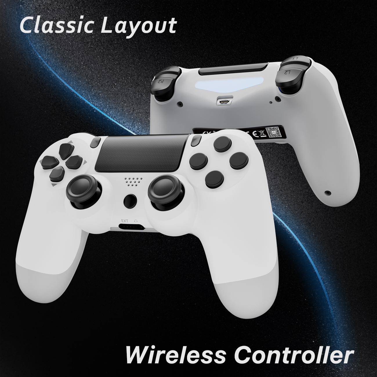 Wireless Game Controller For PS4/PC/Android/iOS, With Double Vibration, Six Axis Gyro, Touch Pad, Speaker, Gamepad, White