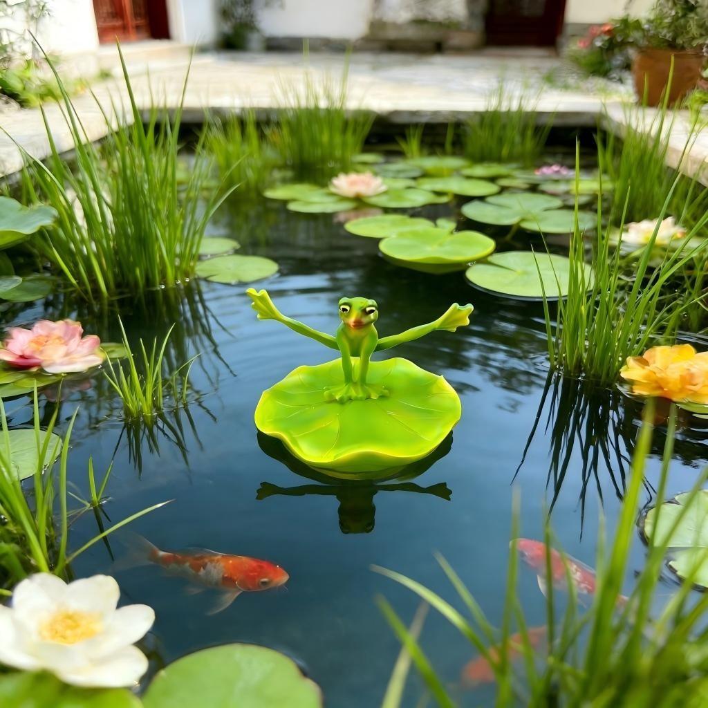 1 PC Floating Resin YOGA Frog Figurine, Waterproof Pond Decorations for Outside, Realistic Water Lily Pad Ornament for Aquarium