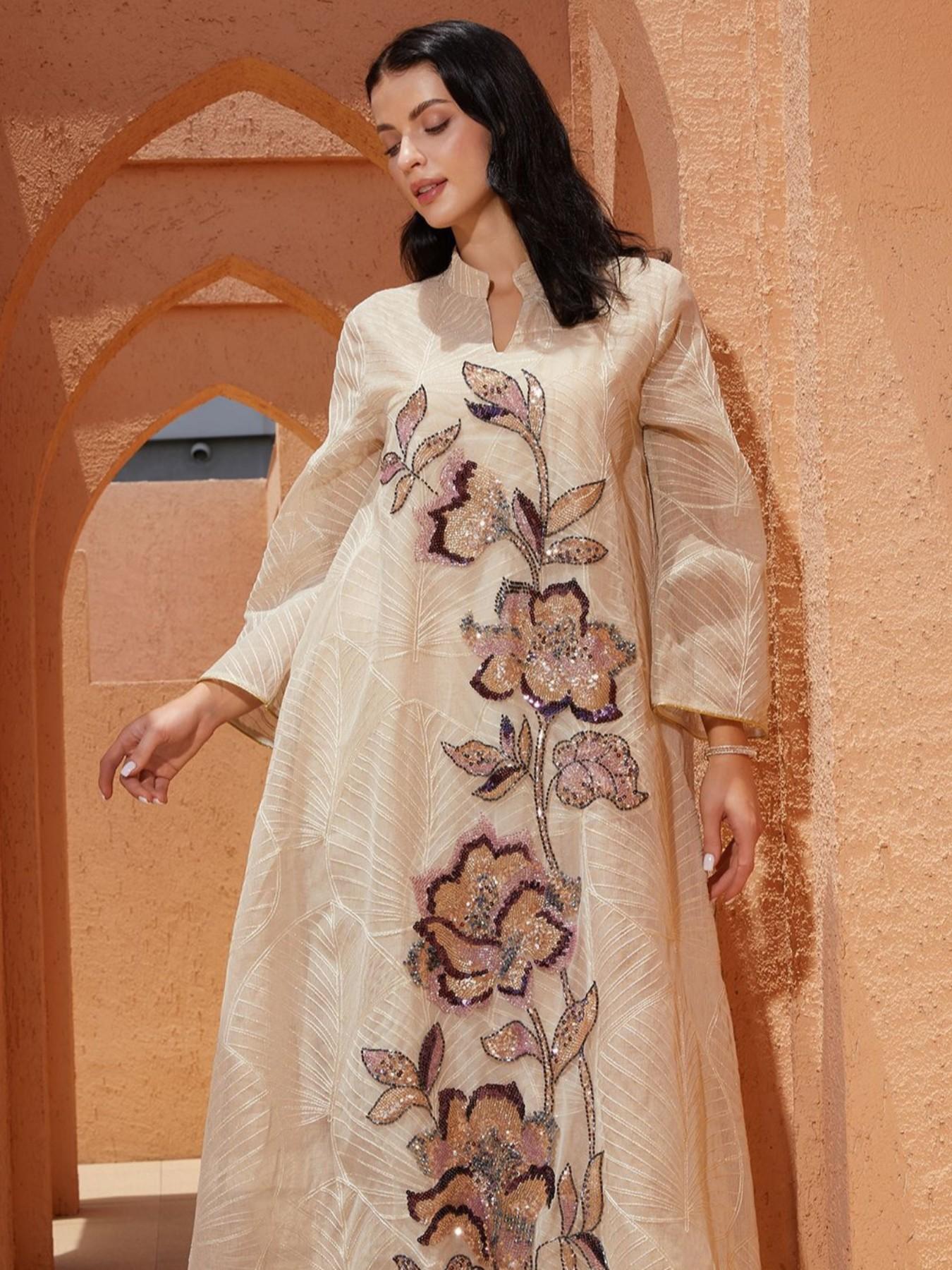 New Mesh Embroidery Dress Muslim Long Robe Ethnic Clothing Heavy Patchwork Stitching, Stylish & Comfortable Design