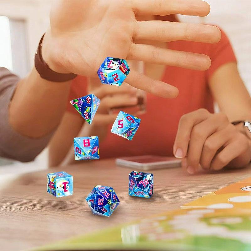7-Piece Blue Underwater Dodecahedron Dice Set, Includes Storage Bag, Perfect for D&d, Rpg, and Tabletop Games Accessories