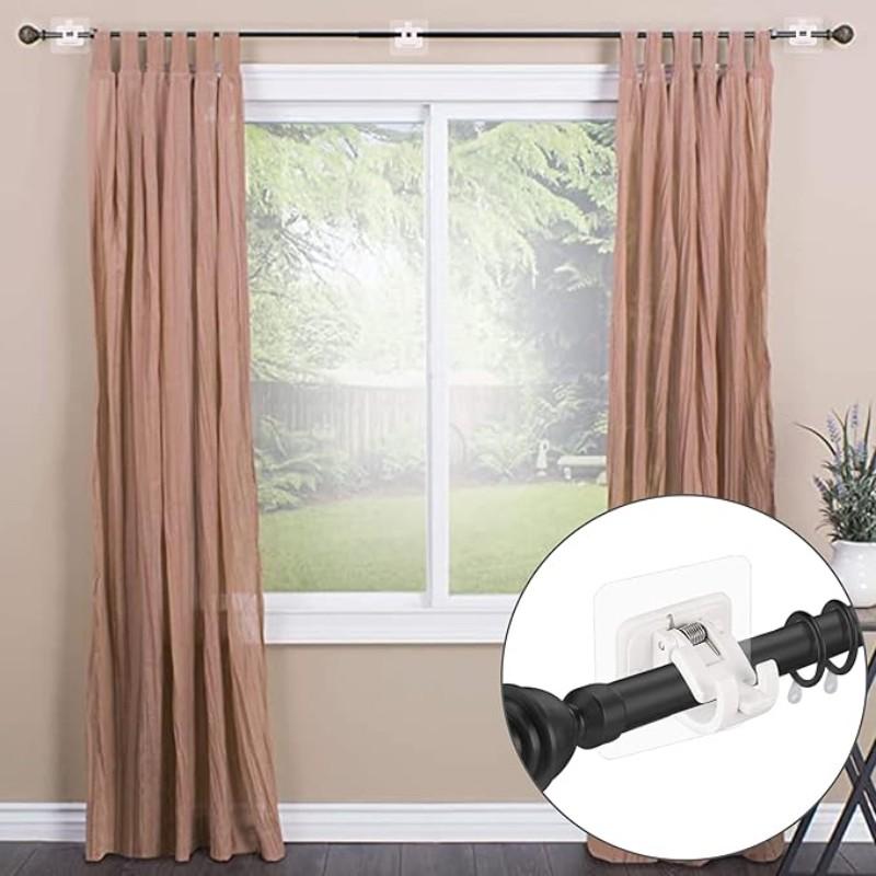 2pcs Curtain Hooks Curtain Rod Clamps Holders Perforation-free Adhesive Bracket For Living Room Bedroom Home