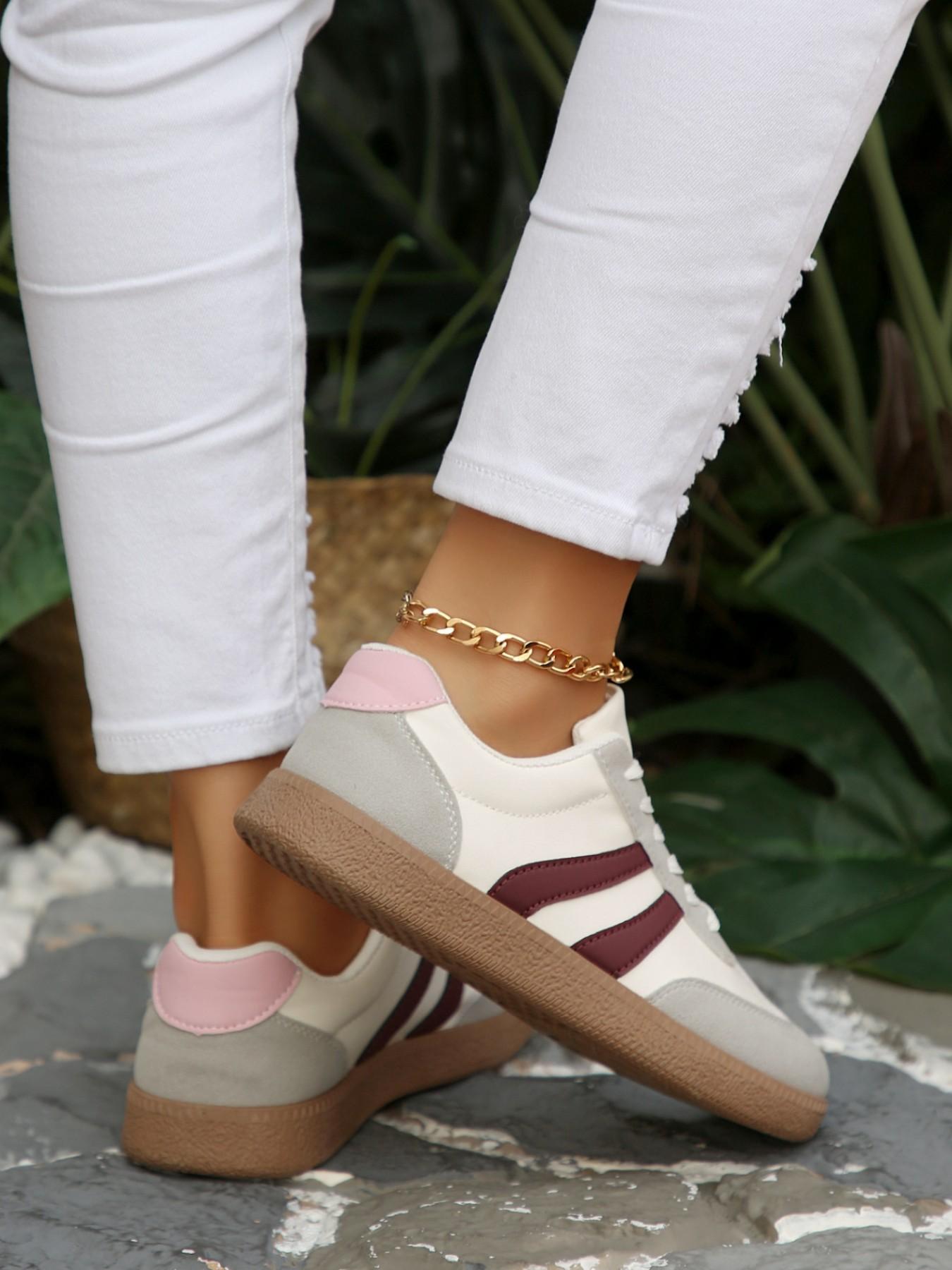 Women's Retro Colorblock Trainers, Classic Patchwork Casual Sneakers, Soft Sole Versatile Sports Shoes, All Seasons Low Top