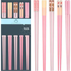 Chopsticks Reusable Dishwasher Safe, 9.57 inches Pink Non-slip Lightweight Fiberglass Chop Sticks, Asian Cuisine Japanese Chinese Chopstick Gift Set, 5 Pairs