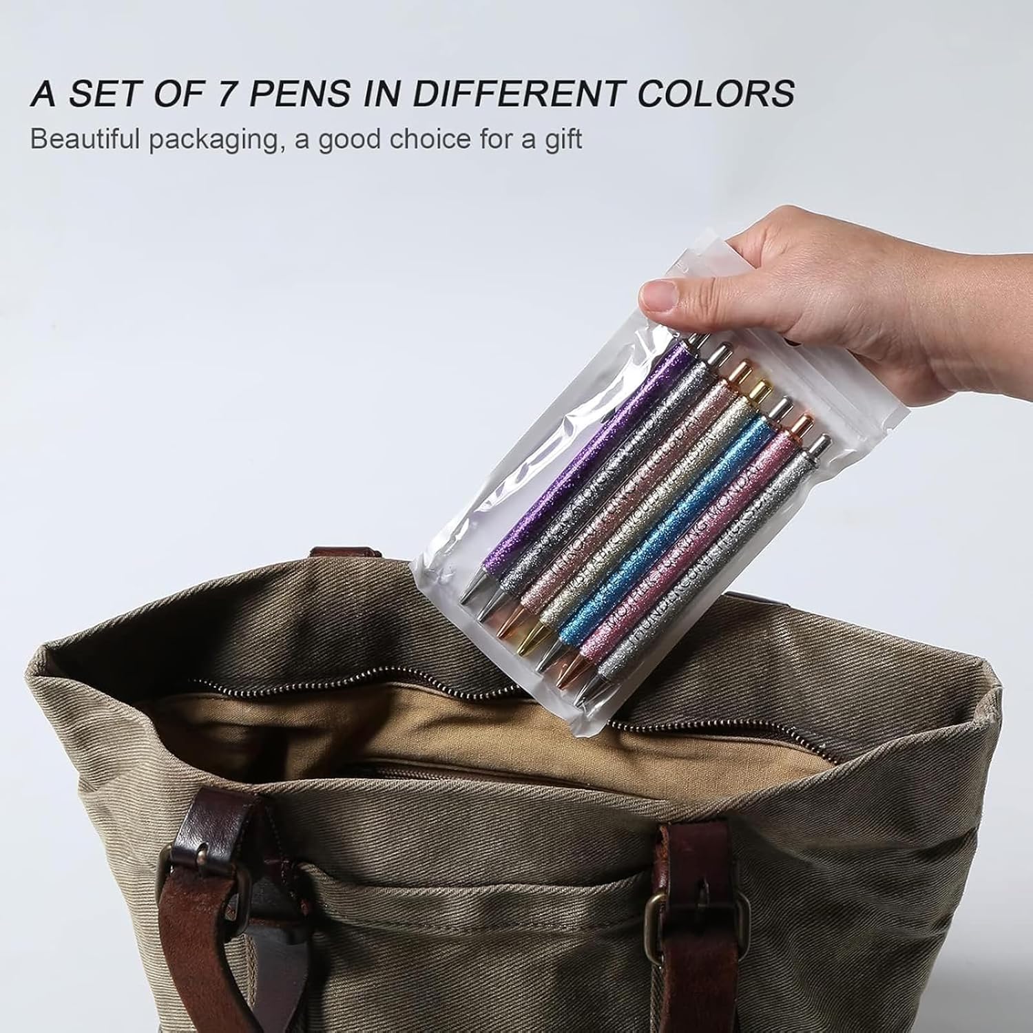 7-Piece Funny Pens for Adults, Office Pens with Sayings for Each Day of the Week, Weekday Glitter Ballpoint Pen Set, Inspirational Gift for Colleagues, Multi-Colored, High Quality