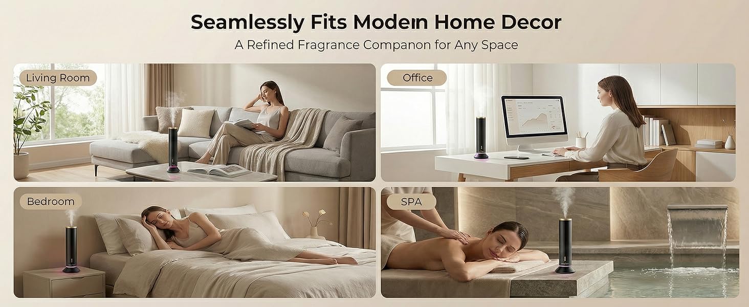 Waterless Essential Oil Diffuser – Smart App & Remote Control, 4000 Sq Ft Coverage, Quiet Aroma Diffuser for Large Room Home Hotel Office, Up to 20H Runtime, 360° Light & Time