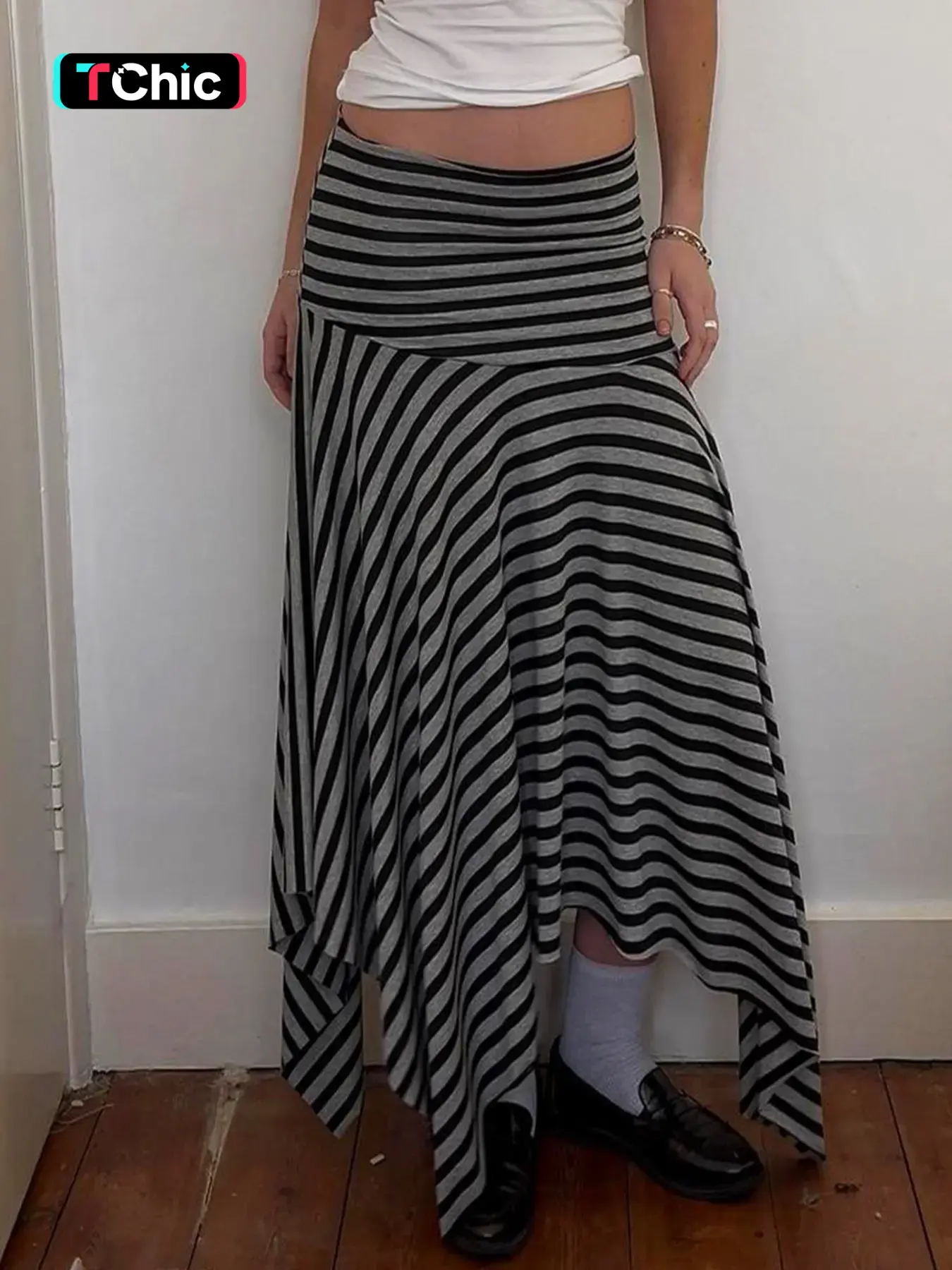 Women's Street Fashion Skirt Street Style Loose-Fit Knitted Long, Colorblock Striped Design, All-Season Woven Fabric, Casual College Aesthetic, Loose Feeling Skirt