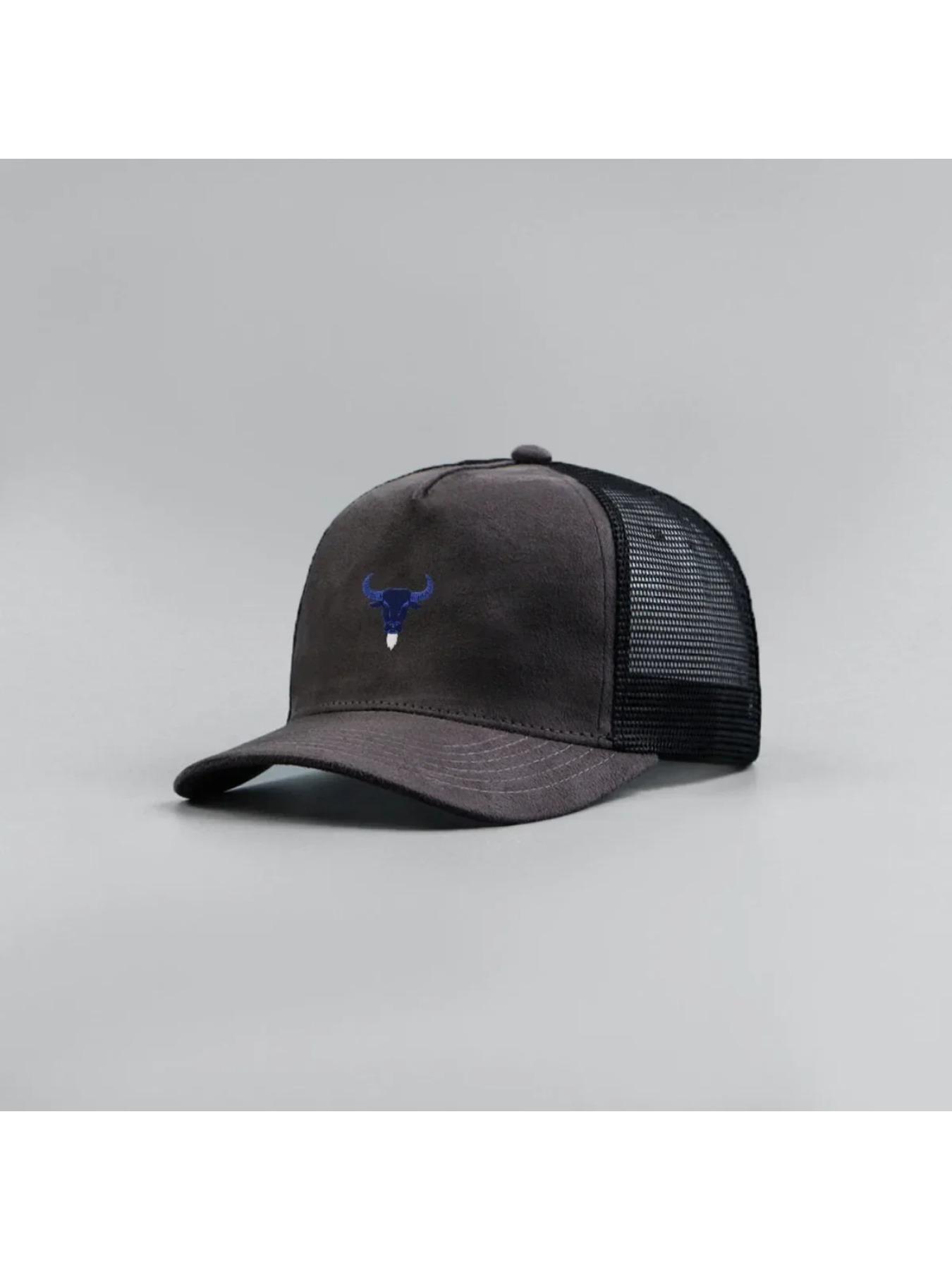 Blue Bull Head Print Unisex Mesh Suede Trucker Hat Spring Summer Breathable Sports Baseball Cap Women Men Outdoor Sun Hat