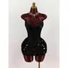 Women's Bustier Patchwork Faux Fur Hem Fitted Fashionable Mini Dress, Birthday Party Dress, Christmas Party Dress