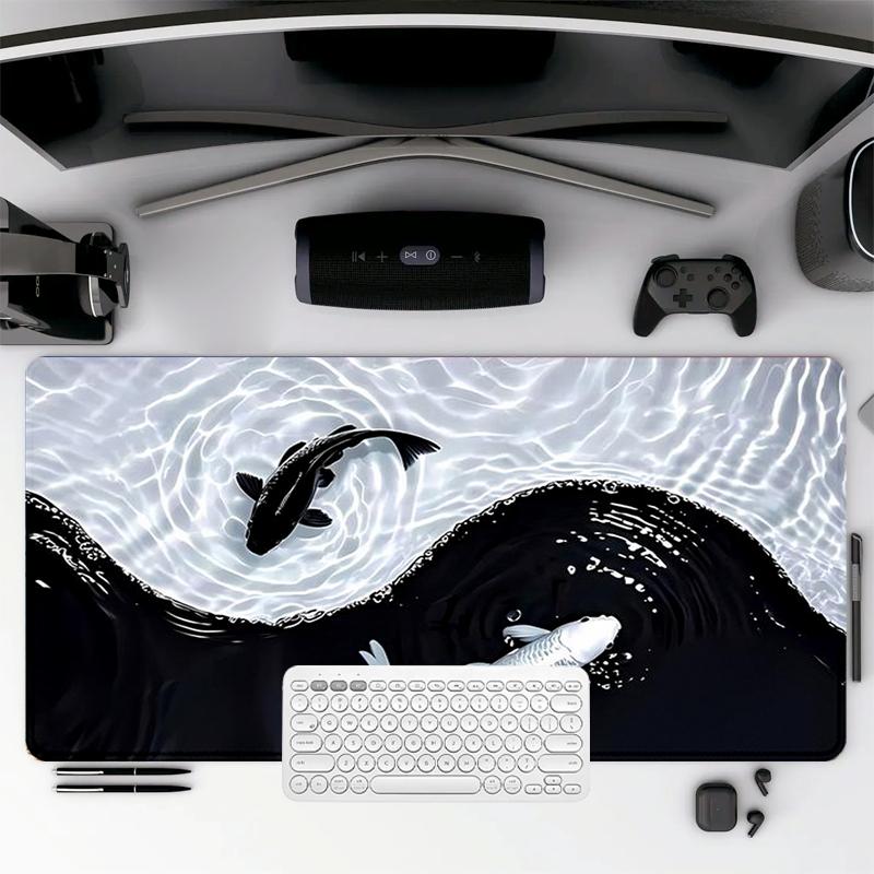 Extra Large Yin Yang Koi Waves Mouse Pad Gaming Desk Pad 35x16 Inch Computer Keyboard Mousepad with Non-Slip Rubber Base Durable Stitched Edge Desktop Accessory Perfect Gift for Home and Office Christmas