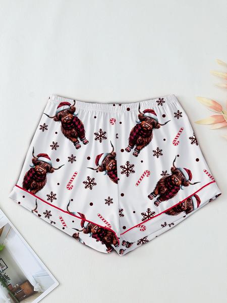 【Christmas Pajamas】Cute Highland Cow Animal Print Short Sleeve Pajama Set, Comfortable Sleepwear for All Seasons, Christmas Gift
