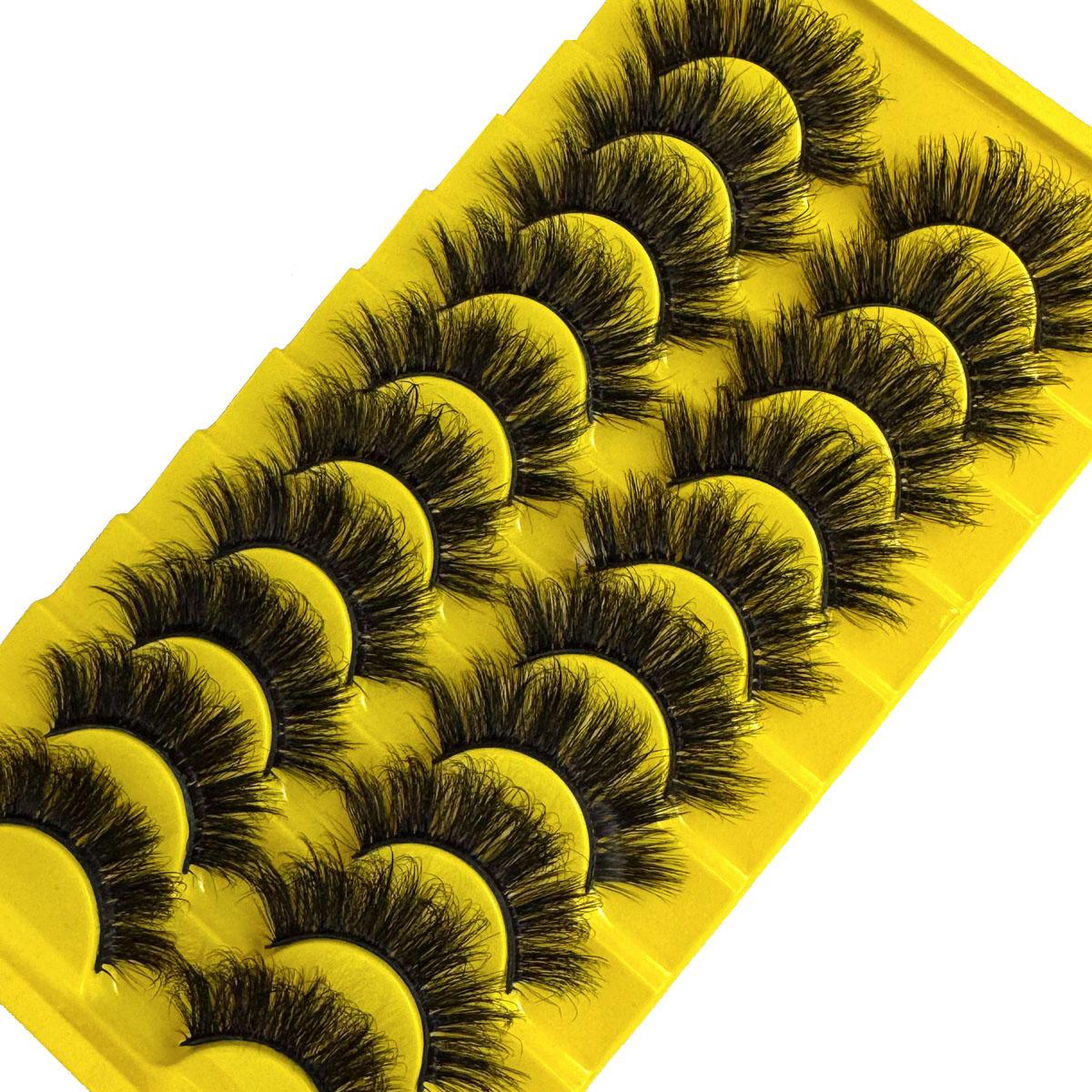 10 pairs of artificial mink false eyelashes, False Eyelash Set, 3D multi-layer fluffy eyelashes, thick and soft cat eye eyelashes, 10-18mm, suitable for beginners, reusable, black, creating a dramatic thickening effect