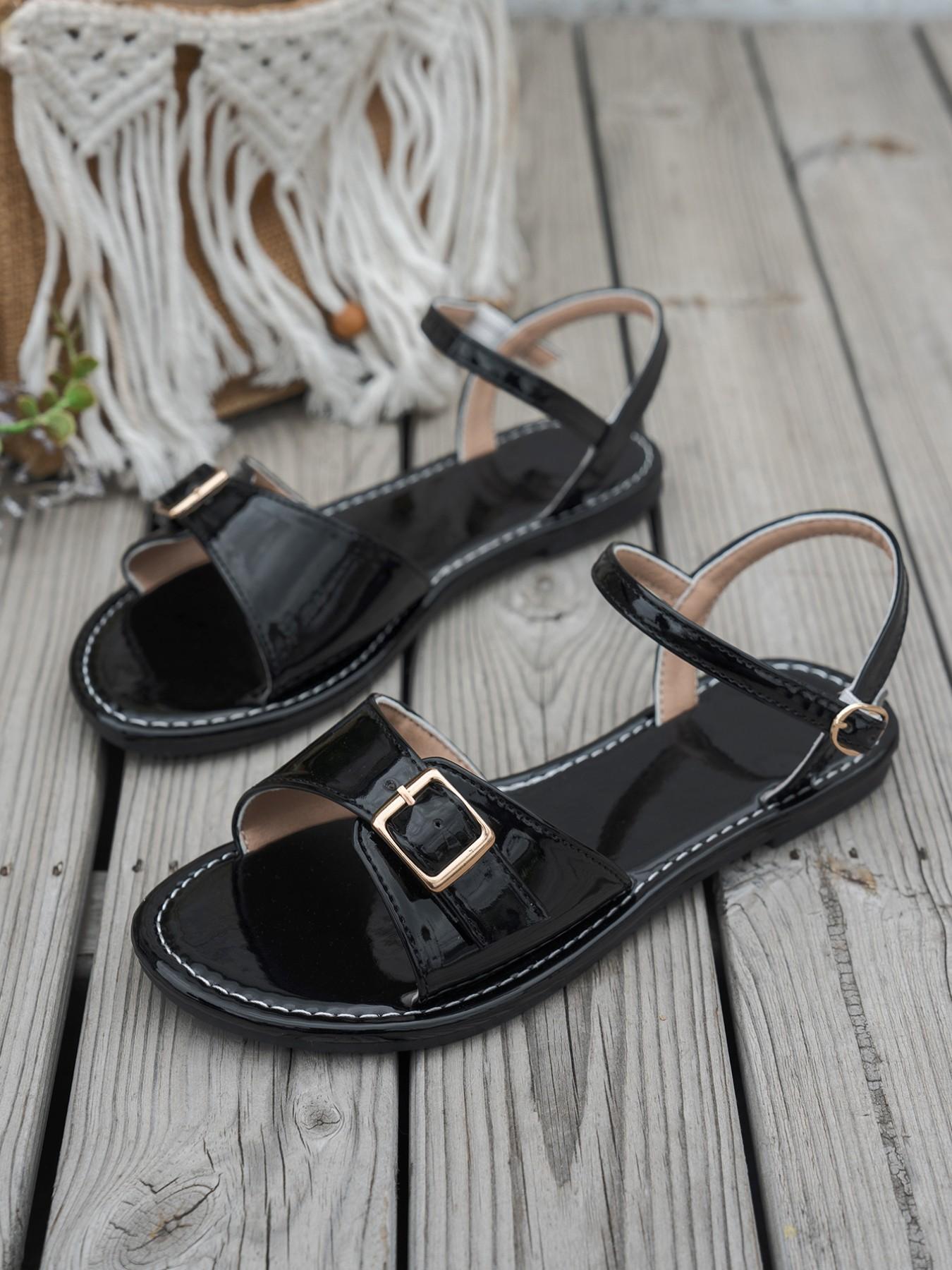 Women's Fashion Flat Sandals, Elegant Glossy Design, Pure Color Versatile, Comfortable Beach Shoes, Perfect for Vacation & Casual Wear