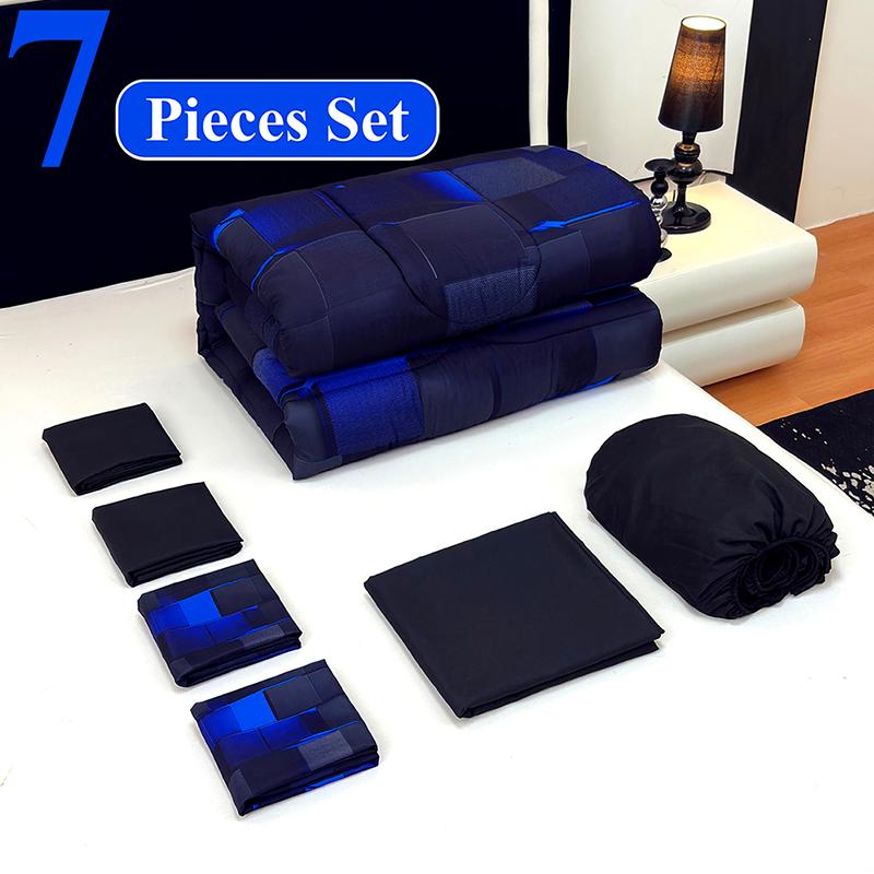 [Weekly Deals]Four Seasons Technology quilt Set 3/6/7-piece set,digital printing,available all year,a must for avant-garde bedrooms,instantly adding a cyber atmosphere,a modern room is quickly refreshed,technology-themed bedding,bedroom decoration,