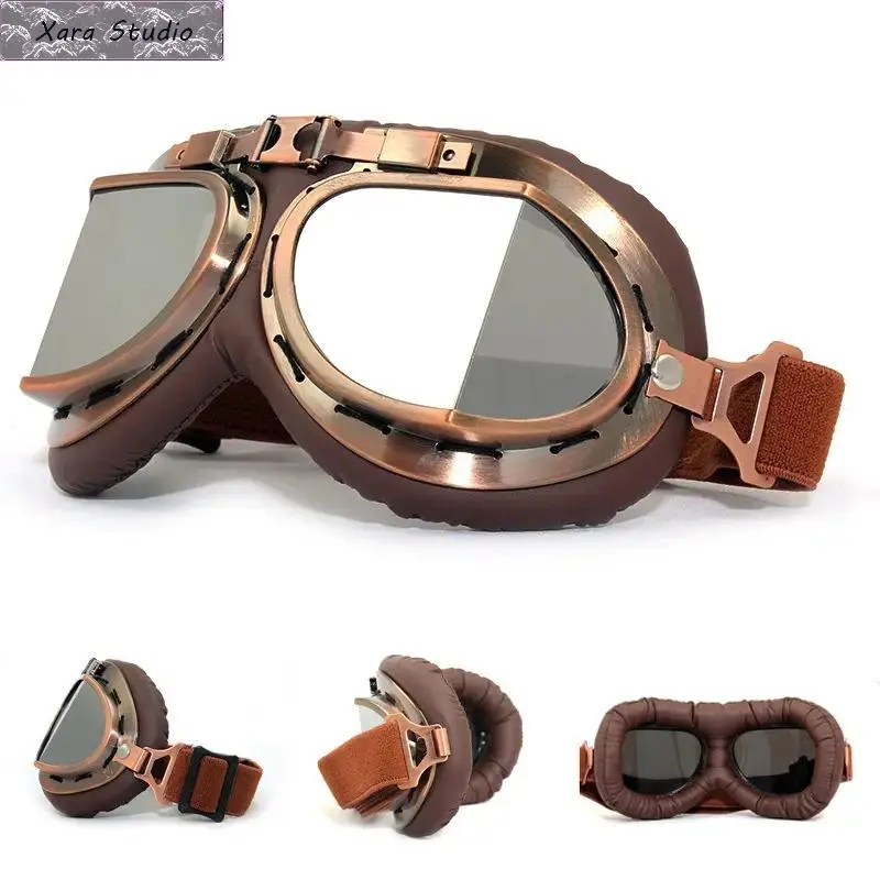 Motorcycle Retro Pilot Goggles - Plastic & Stainless Steel Vintage Protective Gear for Men, Stylish Durable for Cruiser, Cafe Racer Rides