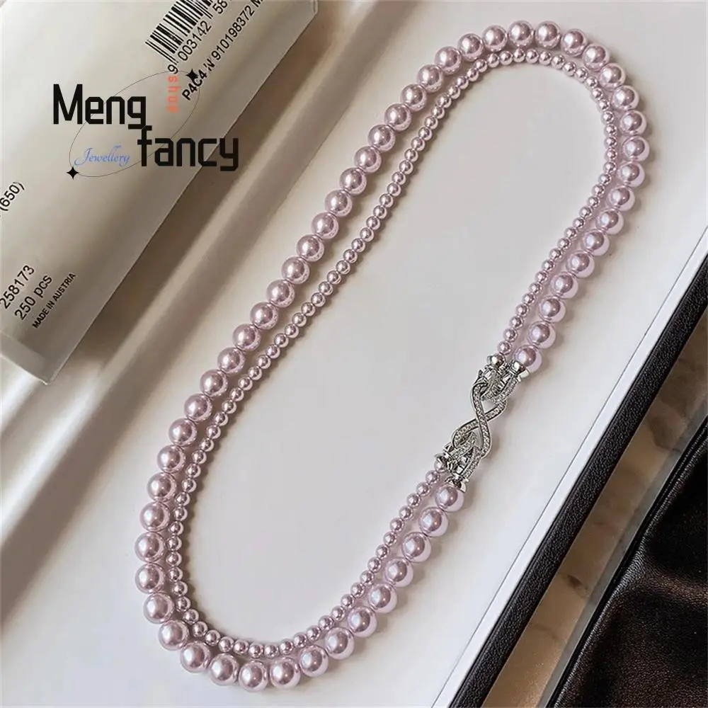 Natural Freshwater Pearl Manta Rose-Colored Necklace Double-Layered Sweater Chain Light Luxury Slightly Set Collarbone Elegant