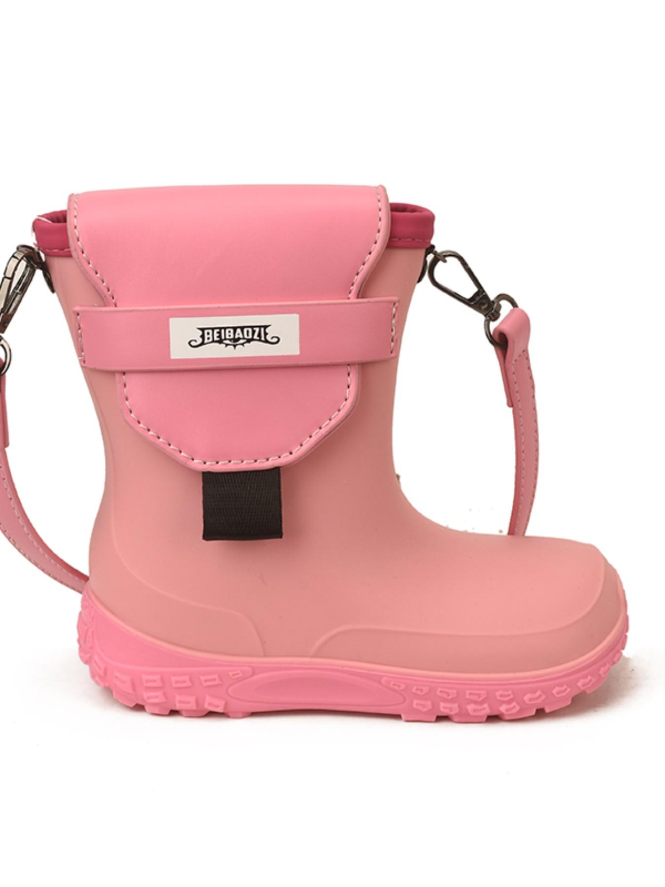 Unique Street Style Rain Boot Design, Playful Twist, Colorblock Pattern, Adjustable Shoulder Strap, Suitable for Sweet Girls & Cool Guys, High-End Look