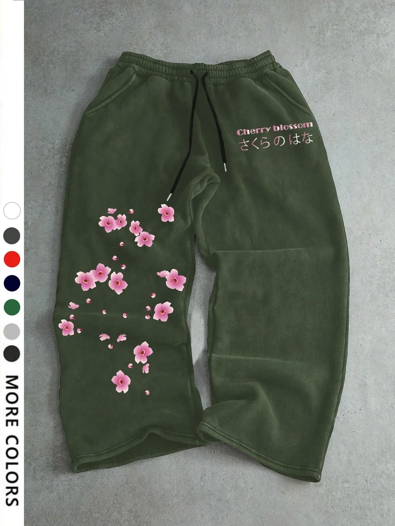 Men's Casual Sporty Long Pants, Cherry Blossom Print Sweatpants, Drawstring Wide Leg Leisure Pants, Four-Season Men's Clothing