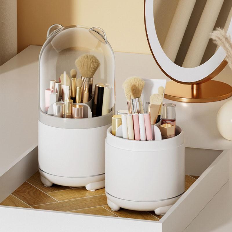 Rotating Makeup Brush Storage Box, Dustproof Beauty Brush Holder, Eyeshadow Brush Powder Brush Desktop Brow Pencil Eyeliner Pen Organizer