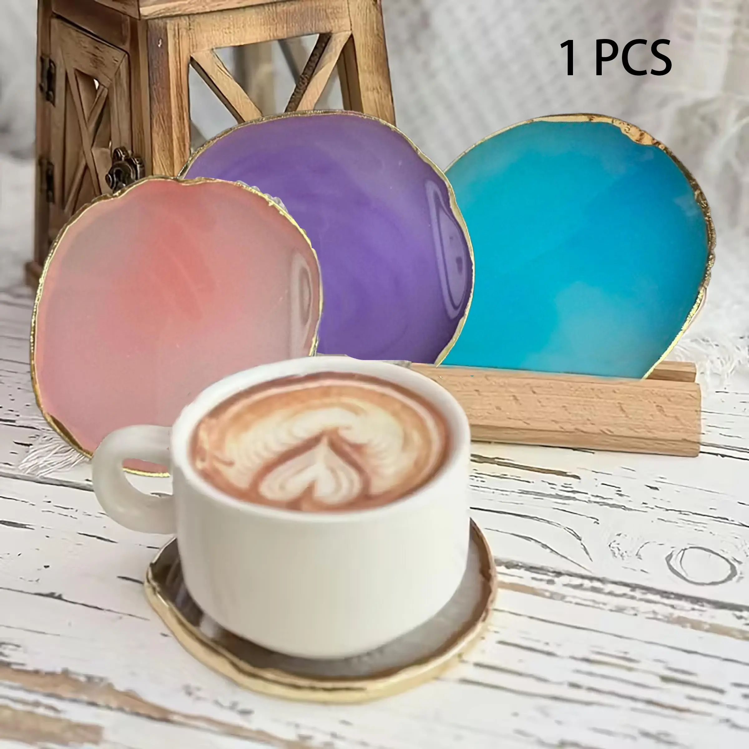 1 Agate Coaster with Gold Trim Resin Crystal Gemstone Coffee Coaster Handcrafted and Unique Perfect for Holding Coffee Cups Jewelry, Anniversary, Wedding, Birthday, Christmas The Perfect Gift for Elegant Home Decor Drink Coasters