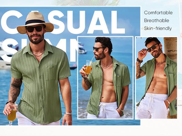 JMIERR Hawaiian Shirt for Men Button Down Short Sleeve Shirts Textured Casual Summer Beach Shirts with Pocket Shortsleeve Menswear Top