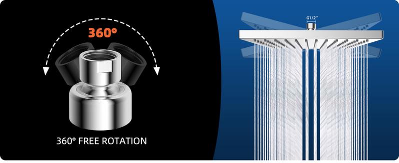 Hibbent Thickness Metal Rain Shower Head, 12 Inch High Pressure Shower Heads, Square Large Bathroom Rainfall Shower Head with Adjustable Brass Ball Joint, Waterfall Full Body Coverage, Chrome