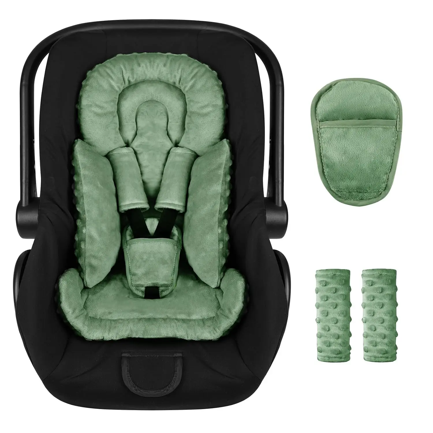 3-in-1 Infant Car Seat Insert for Boys & Girls, Newborn Carseat Liner with Strap Pads and Head Support for Baby Strollers, Swings, Bouncers, Comfortable, Machine Washable, Forest GreenGift
