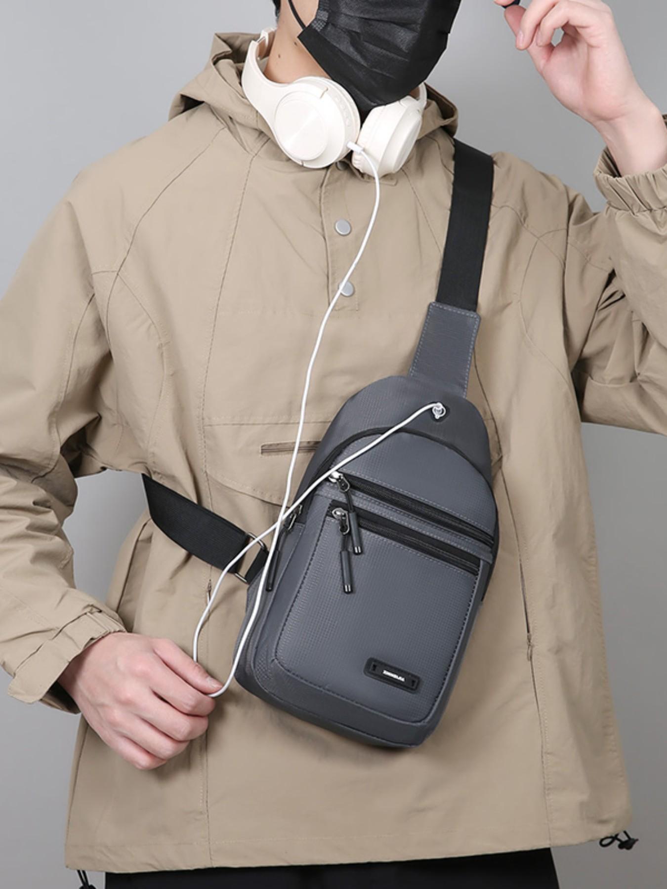 Men's Casual Nylon Chest Bag, Multi-Functional Zipper Pouch, Comfortable Outdoor Sports, Cycling, Commuting, Adjustable Strap Backpack