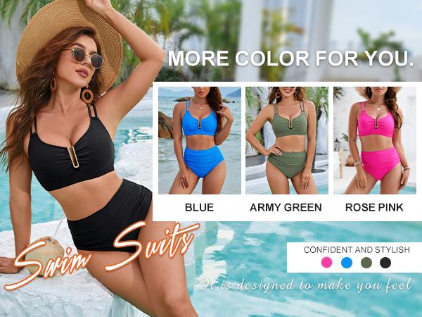 BMJL High Waisted Cutout Crisscross Ruched Womens Modest Tummy Control Two Piece Bikini Sets Full Coverage Swimsuits