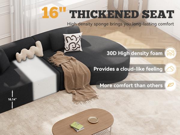 【2 Packages shipping】126" Modular Sectional Sofa, Modern Cloud Curved Couch with Deep Seat, Upholstered Oversized Couches for Living Room, No Assembly Required, Beige Chenille Fabric, 1PCS