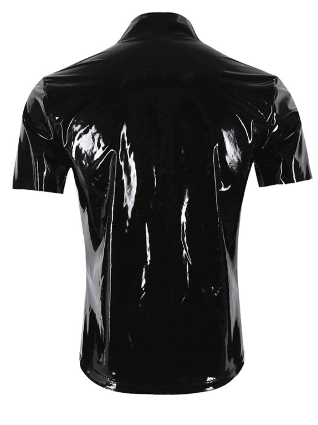 Men's Motorcycle Style Slim Fit Short Sleeve Top, European and American Fashion, Stage Bar Performance Wear, Trendy Men's Clothing