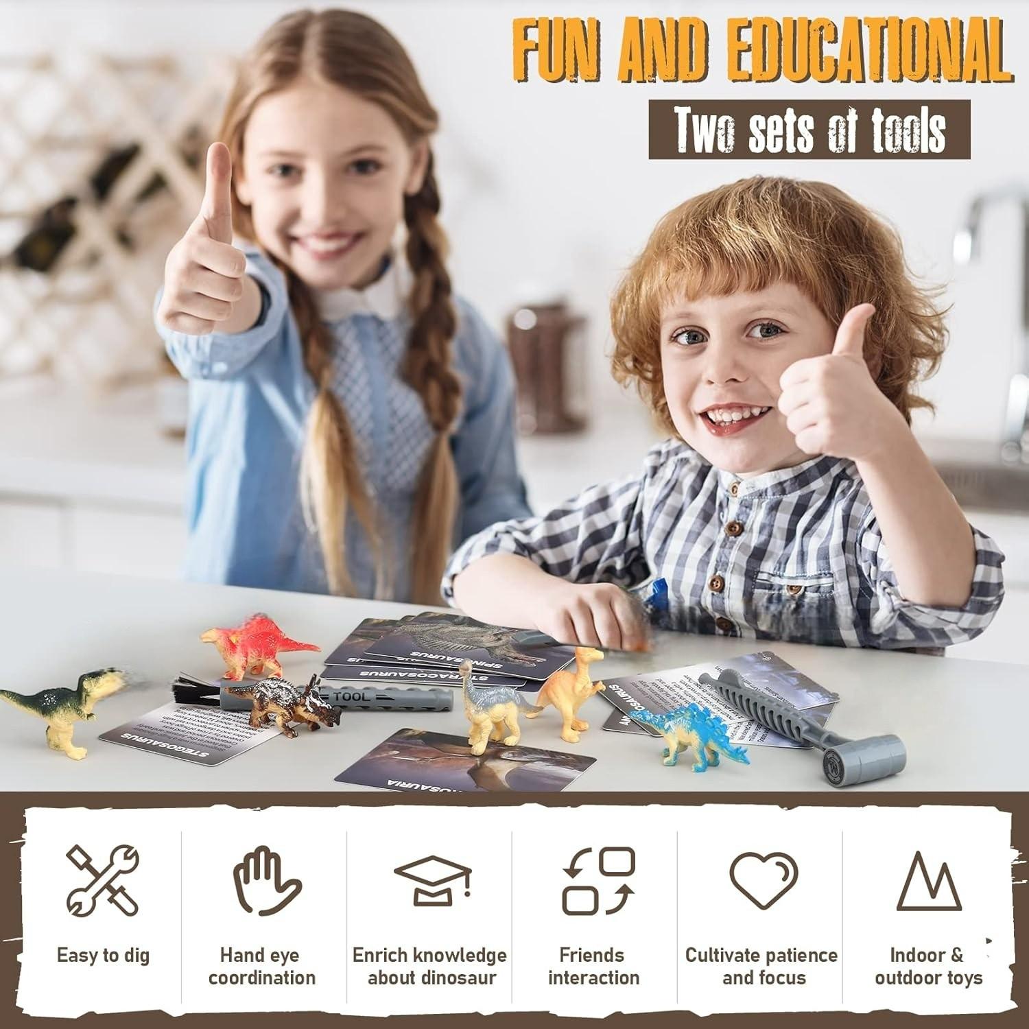 Archaeology Dig Dinosaur Fossil Toy,  Dinosaur Toys for Kids,STEM Toys, Dino Toy Outdoor Gift with Dinosaur Card, Dinosaur Egg Excavation for Kids Boys Girls Gift 6 and up year old  Creative Science Experiment, Early Education Parent-Child Interaction