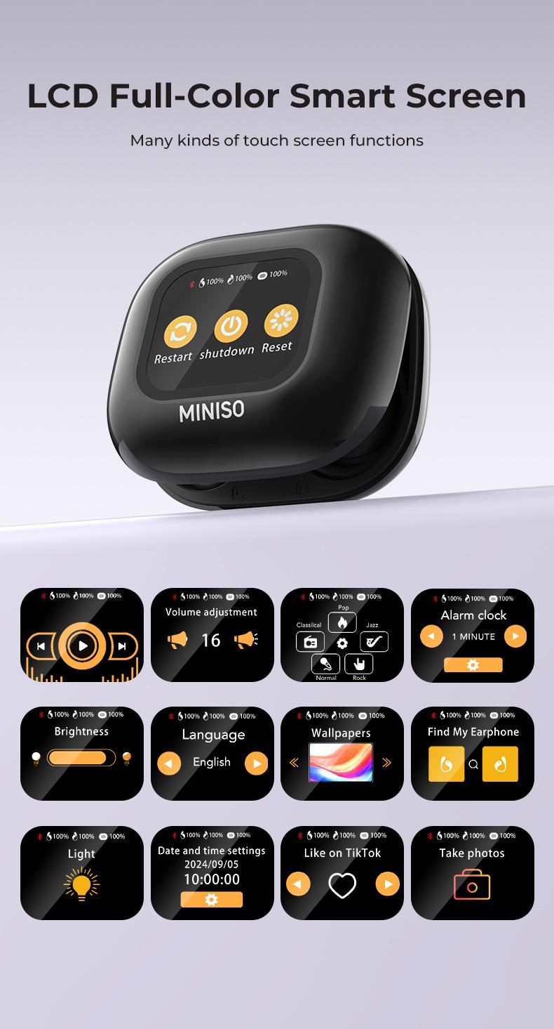 MINISO M95 True Wireless Open Ear Earbuds Bluetooth 5.4 IPX5 Waterproof 48Hours Play time OWS Headphones Immersive Premium Sound Long Distance Connection Headset with Charging Case Light-Weight Headphones Built-in Microphone Earbuds