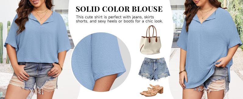 Imily Bela Curve 【XL-5XL】Womens Plus Size Tops Short Sleeve V Neck Tee Blouse Summer Loose Fit Casual Tunic Top Imily Bela Curve 【XL-5XL】Womens Plus Size Tops Short Sleeve V Neck Tee Blouse Summer Loose Fit Casual Tunic Top