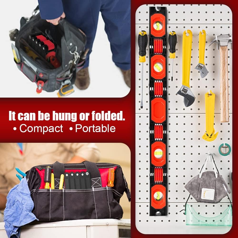5 Section Folding Multi-Angle Measurement Pocket Portable Plastic Hardware Level Ruler with 45 90 180 Degree Bubbles, Ideal Woodworking tool for Carpenters, Home, 23.74 Inch